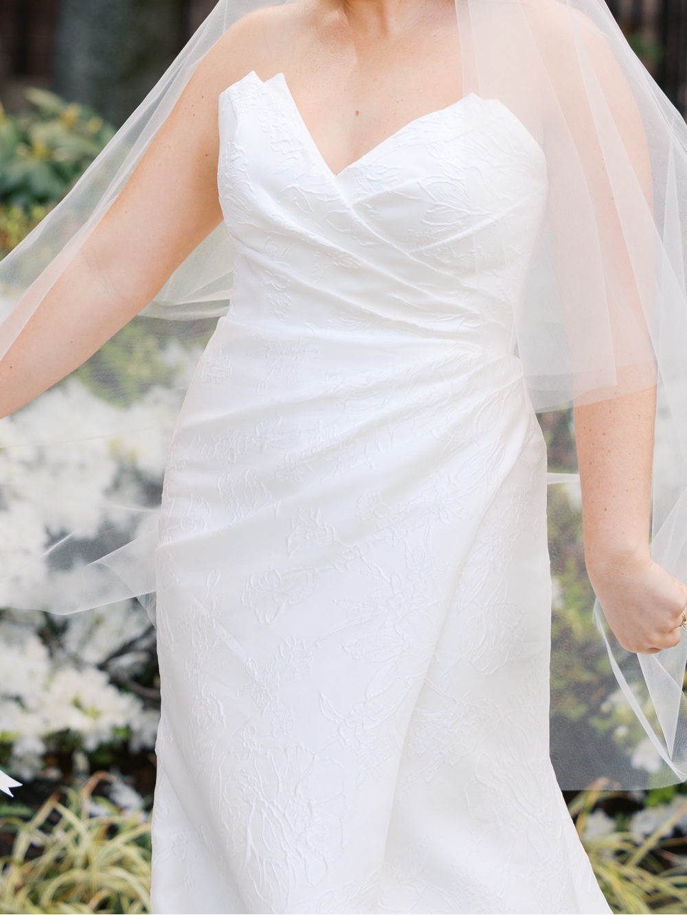 Classic Strapless White Wedding Dress with Subtle Texture